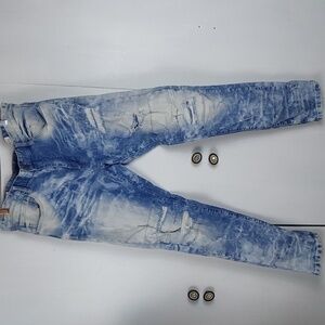 Smoke Rise Mens Blue White Distressed BIKER Jeans Edgy Sz.36/32